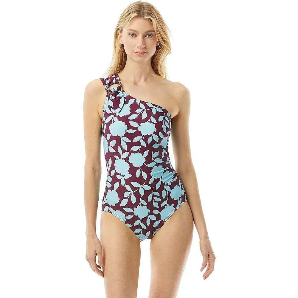 New Kate Spade New York Geranium Grove Buckle One Shoulder Swimsuit Size S